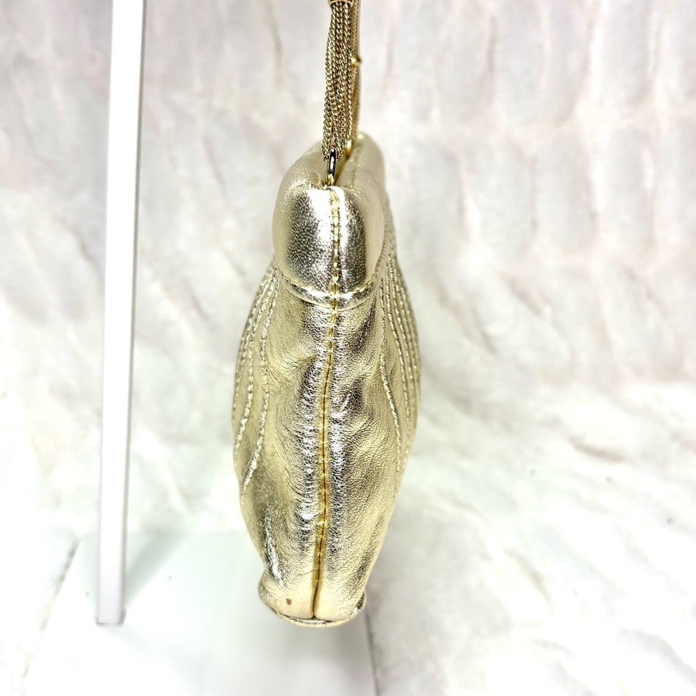 Lauren Merkin Shimmery Gold Clutch with Chain Evening Bag/ Cocktail Party - Picture 4 of 10